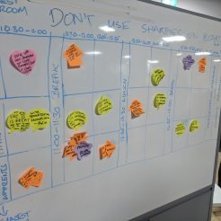 Post-it notes on a white board