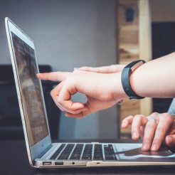 People viewing a bespoke software application on a laptop