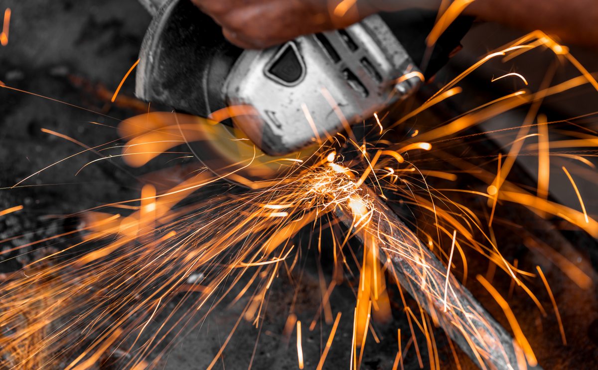 Angle grinder in use