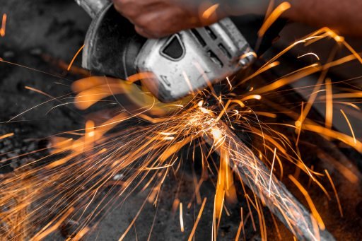 Angle grinder in use
