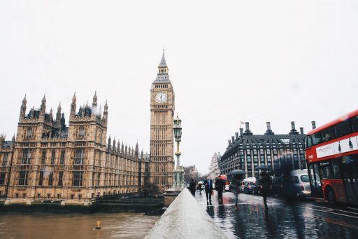 UK Parliament and a London bus over Westminster bridge